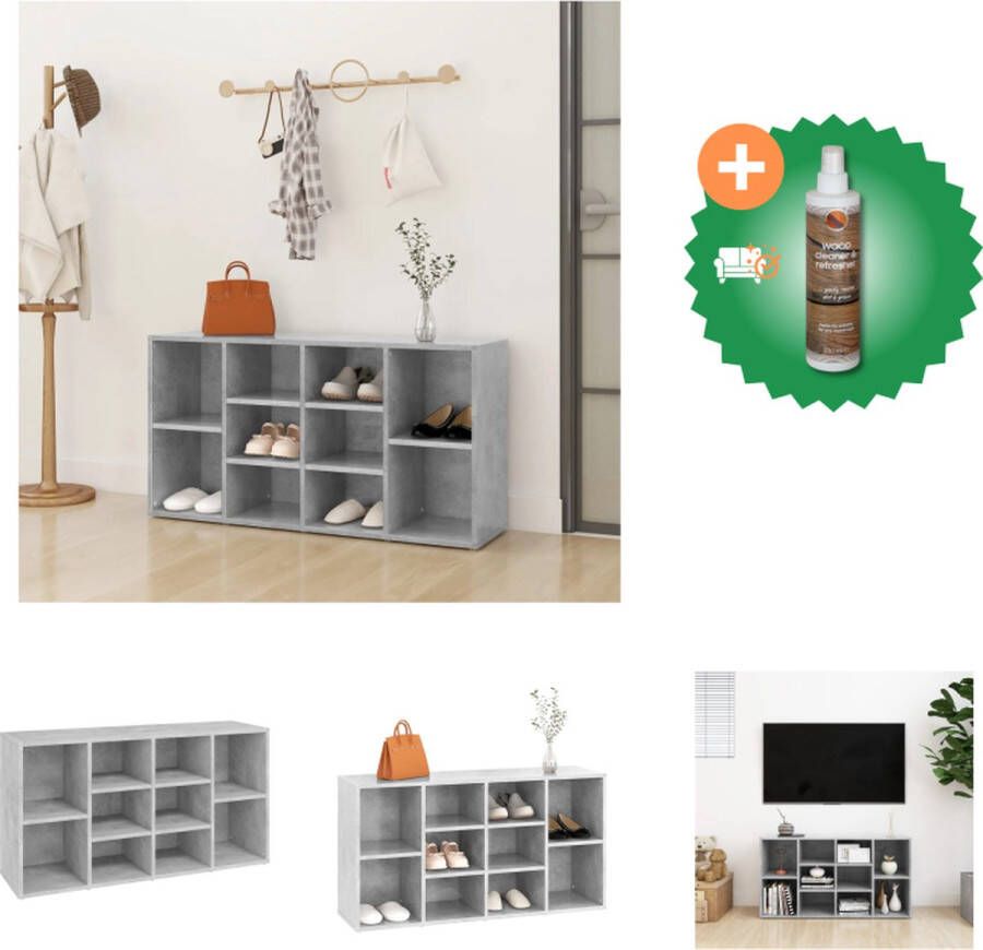 VidaXL Garderobebank Betongrijs 103x30x54.5 cm 10 vakken Schoenenkast Inclusief Houtreiniger en verfrisser