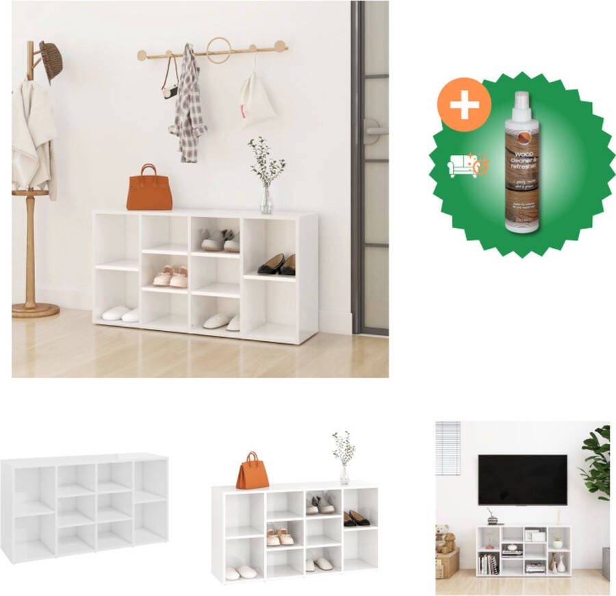 VidaXL Garderobebank Schoenenopberger 103 x 30 x 54.5 cm Hoogglans wit Schoenenkast Inclusief Houtreiniger en verfrisser