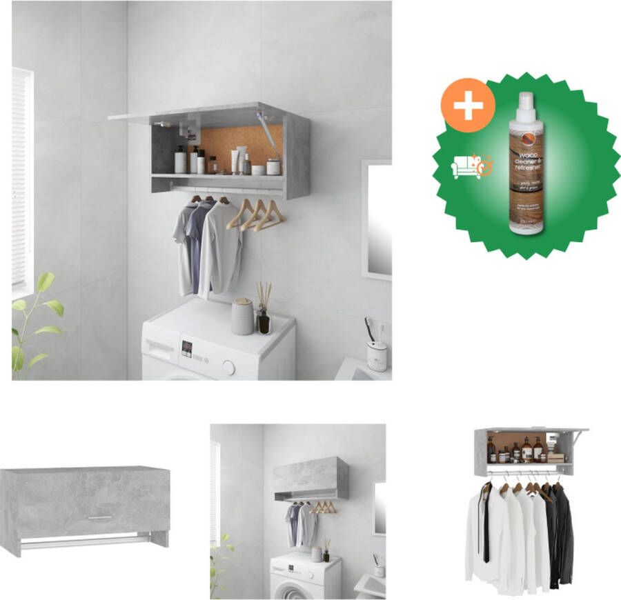VidaXL Garderobekast Betongrijs 70x32.5x35 cm Compacte hangkast met kledingstang Kast Inclusief Houtreiniger en verfrisser