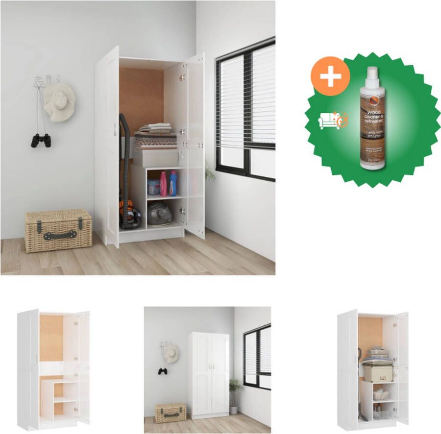 VidaXL Kledingkast 82-5x51-5x180 cm spaanplaat hoogglans wit Kast Inclusief Houtreiniger en verfrisser