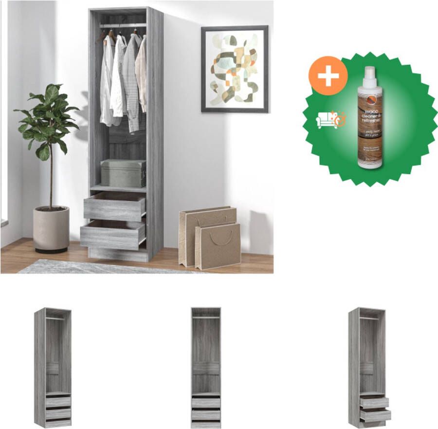 VidaXL Kledingkast met lades 50x50x200 cm bewerkt hout grijs somoma Kast Inclusief Houtreiniger en verfrisser