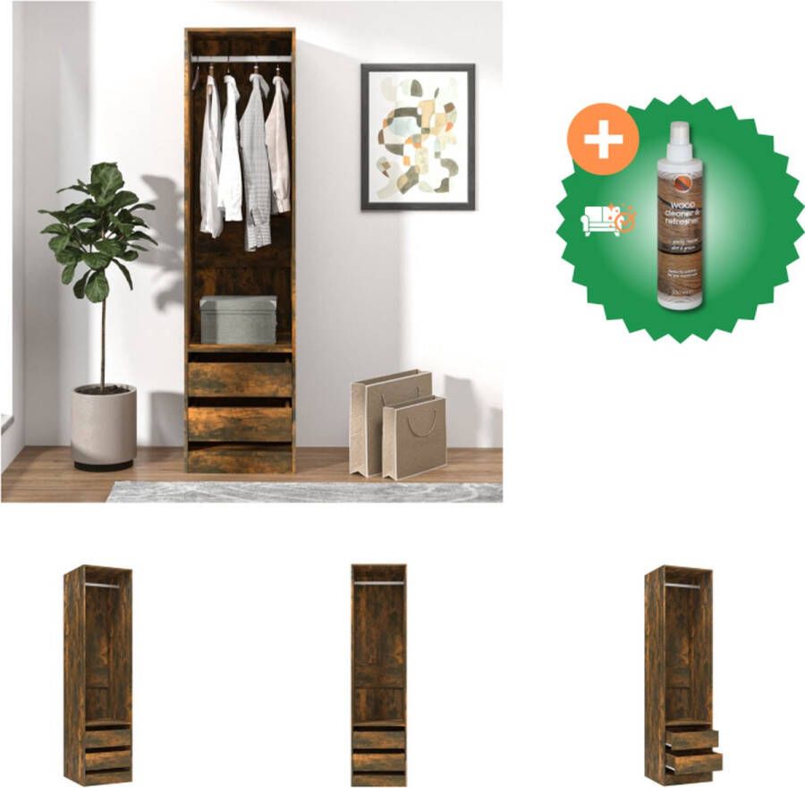 VidaXL Garderobekast Smoked Eiken 50x50x200 cm Met 2 lades ophangstang Kast Inclusief Houtreiniger en verfrisser