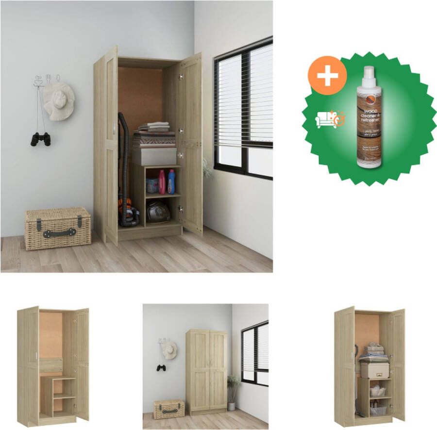 VidaXL Garderobekast Sonoma eiken 82.5 x 51.5 x 180 cm Groot vak Gemakkelijk schoon te maken Montage vereist Kast Inclusief Houtreiniger en verfrisser