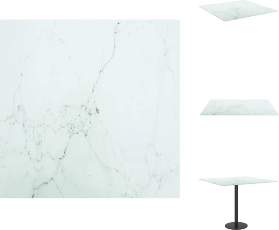 VidaXL Tafelblad Tafelbladen Vervangend Tafelblad Vervangende Tafelbladen Tafelblad 50x50 cm 6 mm gehard glas met marmeren design wit - Foto 3