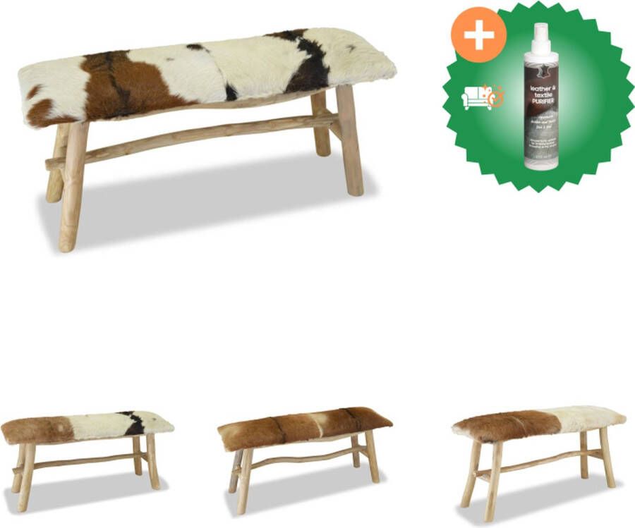 VidaXL Geitenleren Bankje 100x30x45 cm Koeienleer Patroon Hocker Inclusief Reiniger