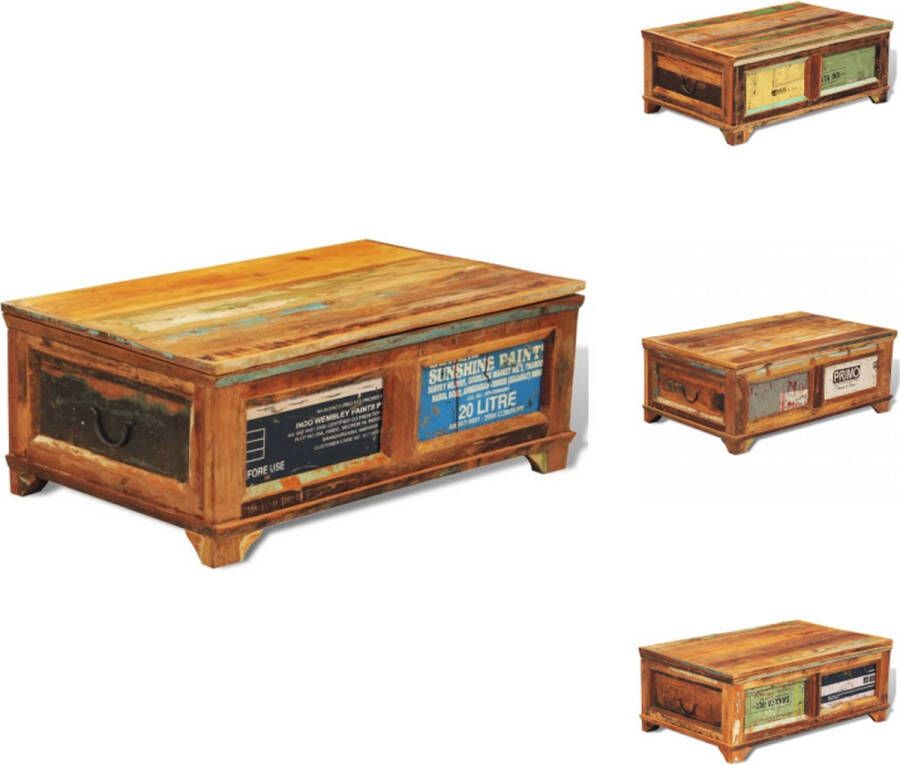 VidaXL Gerecycled Houten Salontafel 85x50x35 cm Opbergvak Handgemaakt Tafel