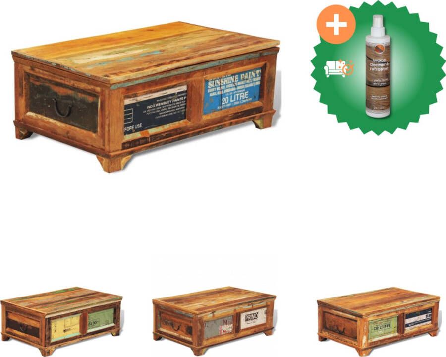 VidaXL Gerecycled Houten Salontafel 85x50x35 cm Opbergvak Handgemaakt Tafel Inclusief Houtreiniger en verfrisser