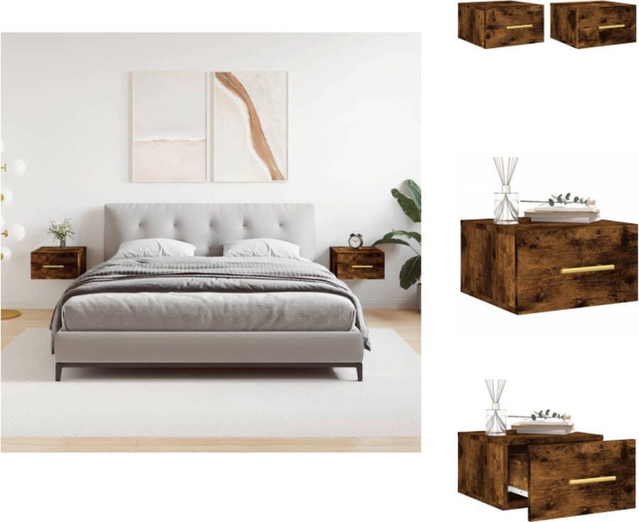 VidaXL Nachtkastje Nachtkastjes Bijzettafel Wandkastje Nachtkastjes 2 st wandgemonteerd 35x35x20 cm gerookt eikenkleur - Foto 2