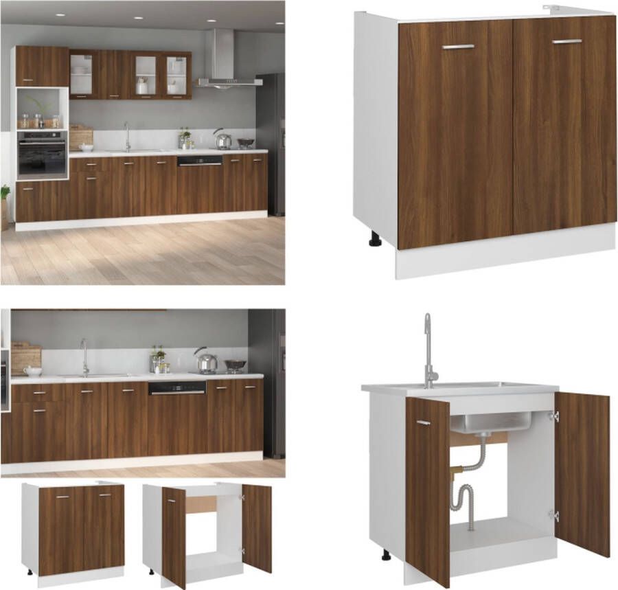 VidaXL Gootsteenkast Lyon 80x46x81 5 cm bewerkt hout bruin eikenkleur Wastafelonderkast Wastafelonderkasten Onderkast Wastafelkast