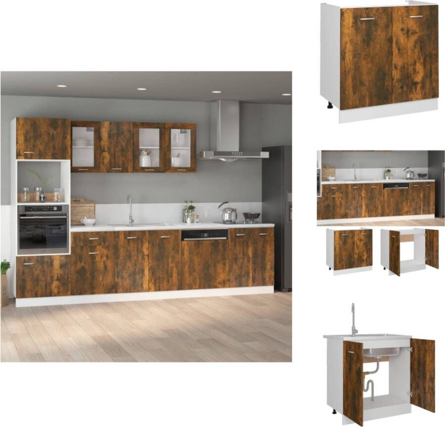 VidaXL Gootsteenkast Gootsteenkasten Wastafelonderkast Onderkast Gootsteenkast 80x46x81-5 cm bewerkt hout gerookt eikenkleur - Foto 2