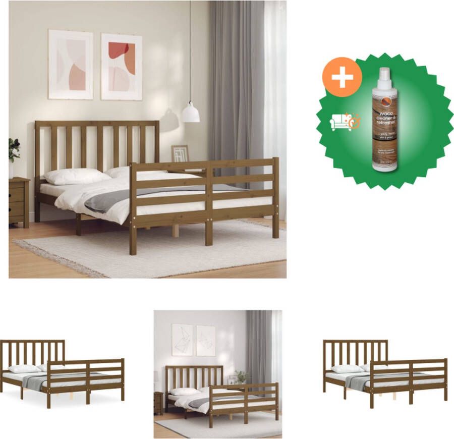 VidaXL Grenen Houten Bedframe 205.5 x 145.5 cm Honingbruin Bed Inclusief Houtreiniger en verfrisser