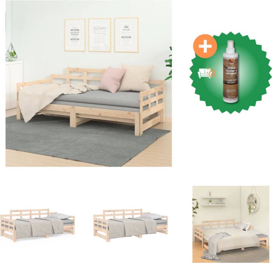 VidaXL Houten Slaapbank Logeerbed en Bank Massief Grenenhout Uitschuifbaar Bed 203.5 x 183 x 66 cm Onbehandeld Geschikt voor 90 x 200 cm Matras Montage vereist Bed Inclusief Houtreiniger en verfrisser - Foto 2