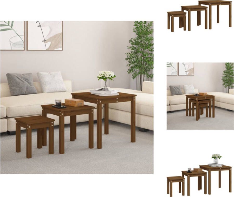 VidaXL -Tafeltjesset-3-st-massief-grenenhout-honingbruin - Foto 4