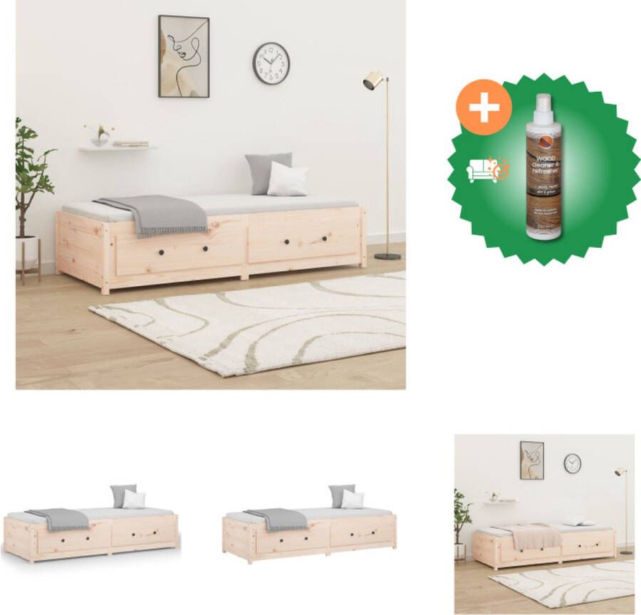 VidaXL Grenenhouten Bed Slaapbank 205.5 x 85.5 x 44 cm Opbergfunctie Geschikt voor 80 x 200 cm matrassen Bed Inclusief Houtreiniger en verfrisser