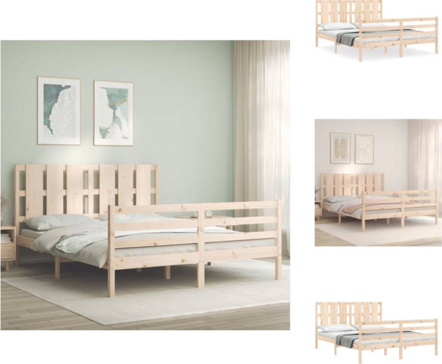 VidaXL Grenenhouten Bedframe 205.5 x 155.5 x 100 cm Multiplex lattenbodem Functioneel hoofd- en voeteneinde Montage vereist Bed