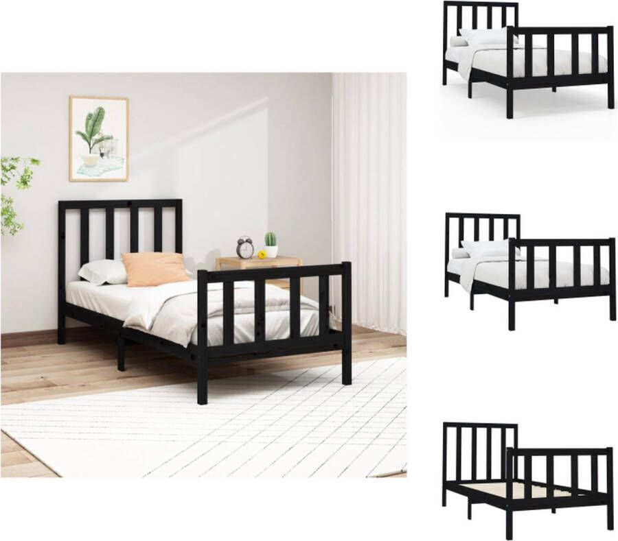 VidaXL Grenenhouten Bedframe 205.5 x 96 x 69.5 cm Comfortabel hoofdeinde Zwart Bed - Foto 2