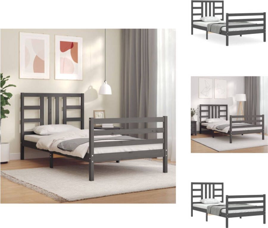 vidaXL Grenenhouten Bedframe Grijs 205.5 x 105.5 x 100 cm Multiplex lattenbodem Bed