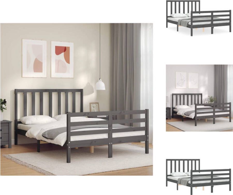 VidaXL Grenenhouten Bedframe Grijs 205.5 x 145.5 x 100 cm Multiplex Lattenbodem Bed