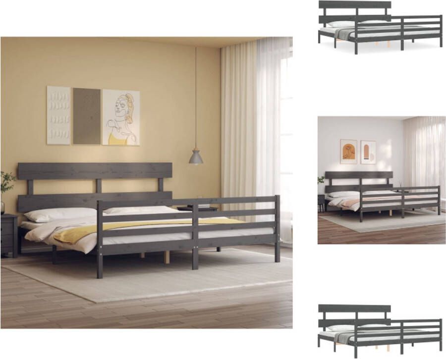 vidaXL Grenenhouten Bedframe Grijs 205.5 x 185.5 x 81 cm Multiplex Lattenbodem 180 x 200 (6FT Super King) Montage vereist Bed