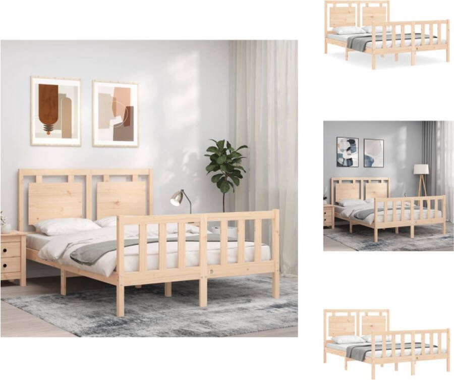 VidaXL Grenenhouten Bedframe Massief 205.5 x 145.5 x 100 cm Multiplex Lattenbodem Functioneel hoofd- en voeteneinde Bed - Foto 8
