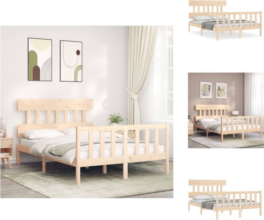 VidaXL Grenenhouten Bedframe Massief Grenenhout 195.5 x 145.5 x 81 cm Geschikt voor Matras 140 x 190 cm Montage vereist Bed