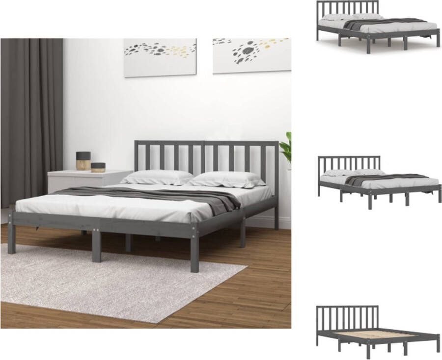 VidaXL Grijs Houten Bedframe 195.5 x 141 x 100 cm Stabiel en Comfortabel Geschikt voor matras 135 x 190 cm Bed