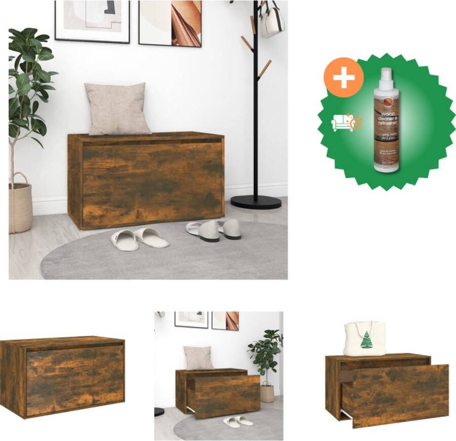 VidaXL Halbank Gerookt Eiken 80x40x45 cm Multifunctioneel en praktisch houten opbergmeubel Hocker Inclusief Houtreiniger en verfrisser