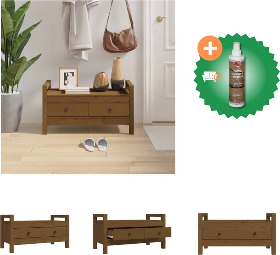 VidaXL Halbankje 80x40x43 cm massief grenenhout honingbruin Hocker Inclusief Houtreiniger en verfrisser