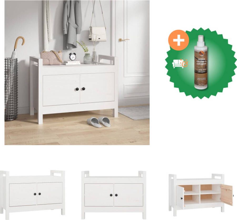 VidaXL Halbank Grenenhout Opbergruimte 80 x 40 x 60 cm Wit Hocker Inclusief Houtreiniger en verfrisser