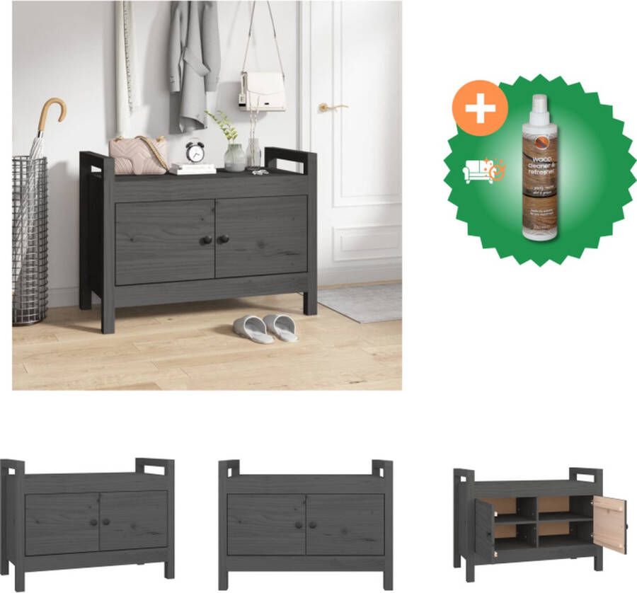 VidaXL Halbank Grenenhout Opslagbank 80x40x60 cm Grijs Hocker Inclusief Houtreiniger en verfrisser