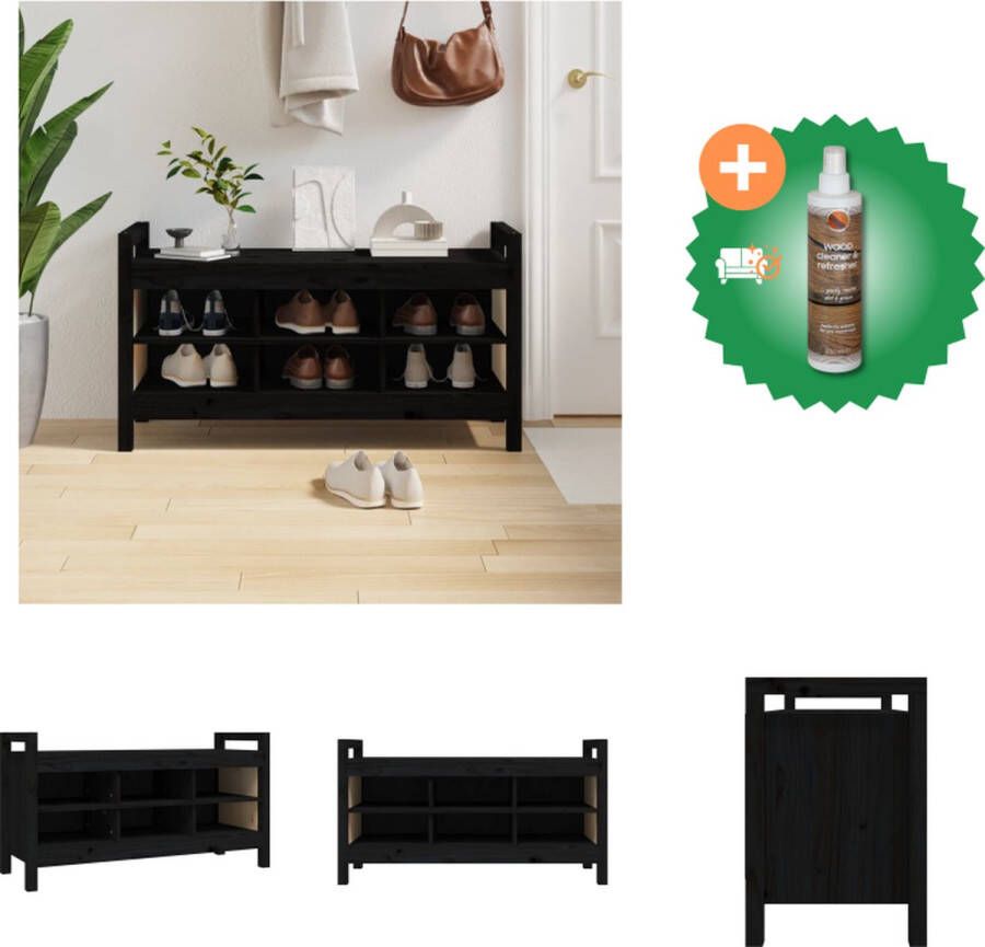 VidaXL Halbank Grenenhout Zwart 110 x 40 x 60 cm Opbergbank met 6 vakken Hocker Inclusief Houtreiniger en verfrisser