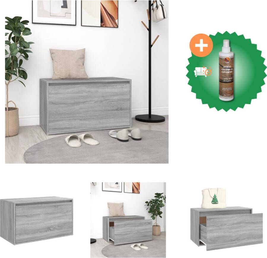 VidaXL Halbank Hout Opbergbankje 80x40x45cm Grijs Sonoma Eiken materiaal met Montage vereist Hocker Inclusief Houtreiniger en verfrisser