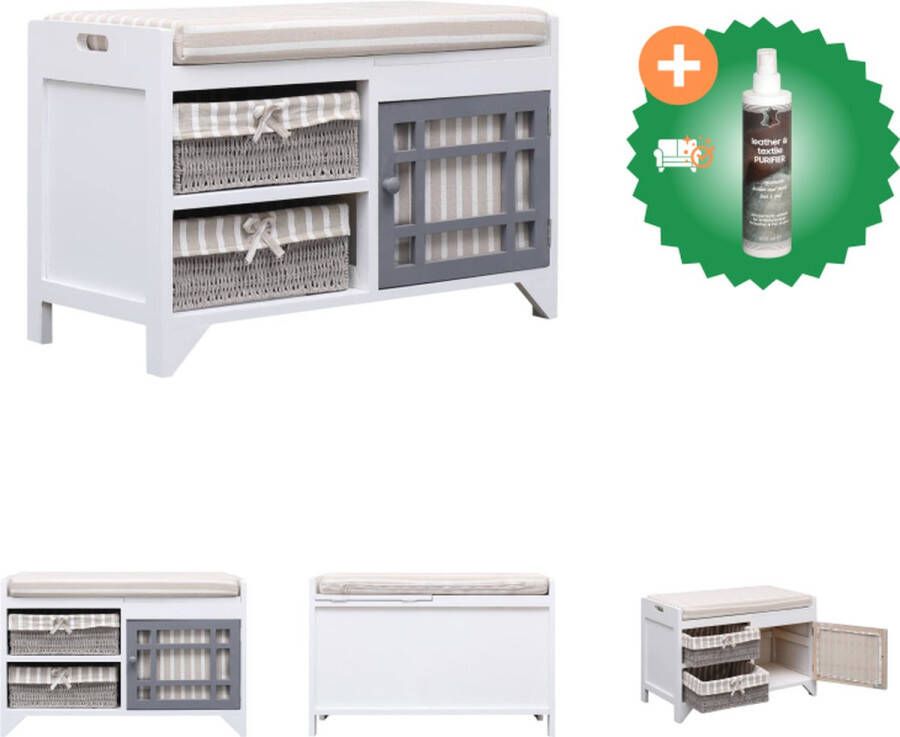 VidaXL Halbank Hout Paulowniahout en MDF 70 x 33.5 x 45 cm Wit en Bruin Hocker Inclusief Reiniger