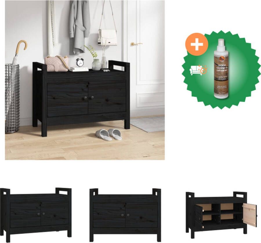 VidaXL Halbank Massief grenenhout 80 x 40 x 60 cm Zwart Hocker Inclusief Houtreiniger en verfrisser