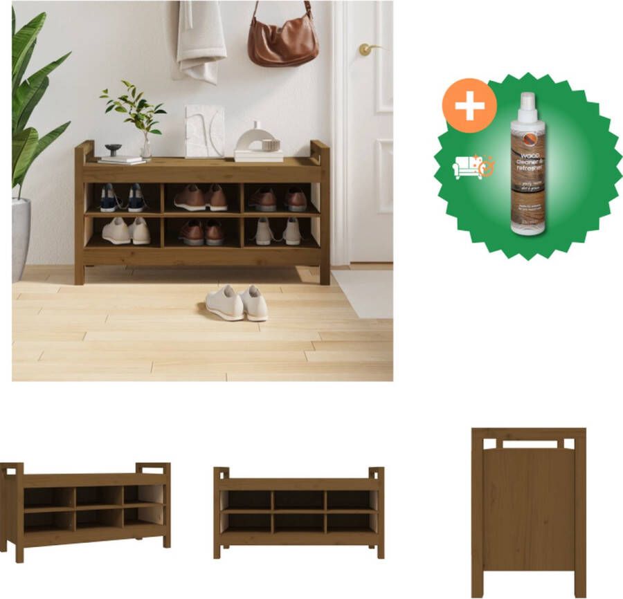 VidaXL Halbank Massief Grenenhout Gangmeubel 110x40x60 cm Honingbruin Hocker Inclusief Houtreiniger en verfrisser