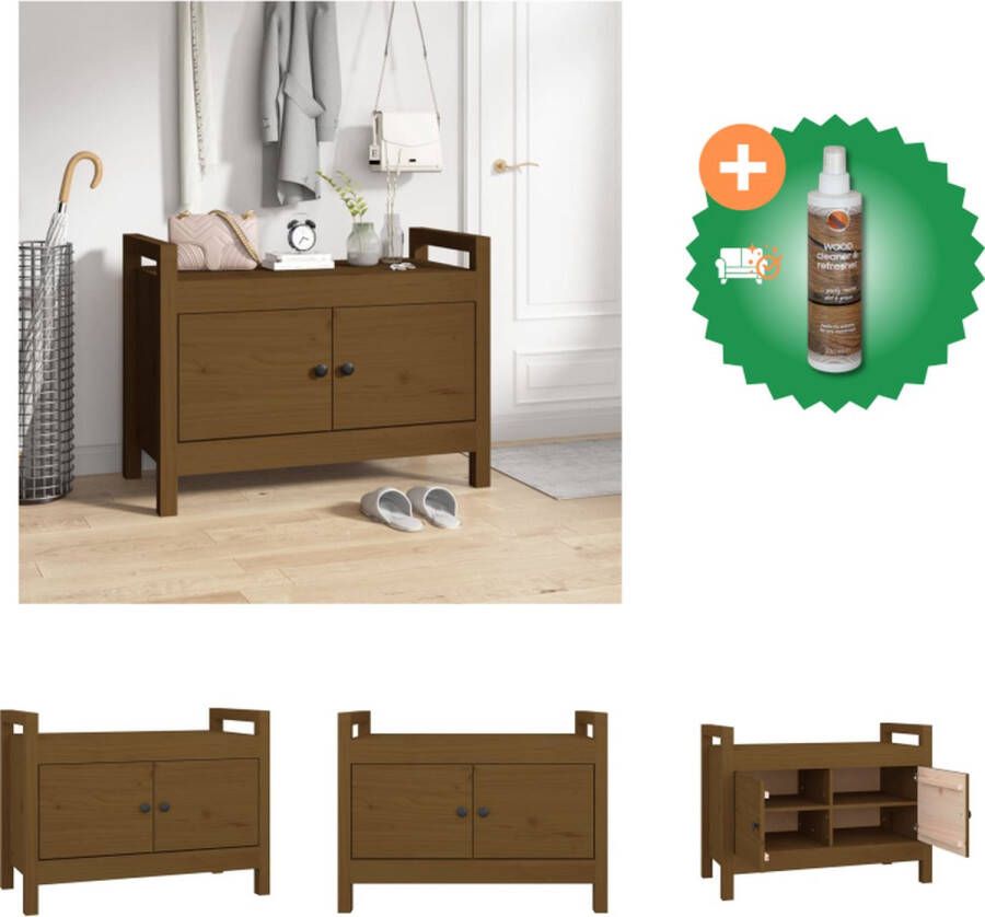 VidaXL Halbank Massief Grenenhout Opbergbank 80x40x60 cm Honingbruin Hocker Inclusief Houtreiniger en verfrisser