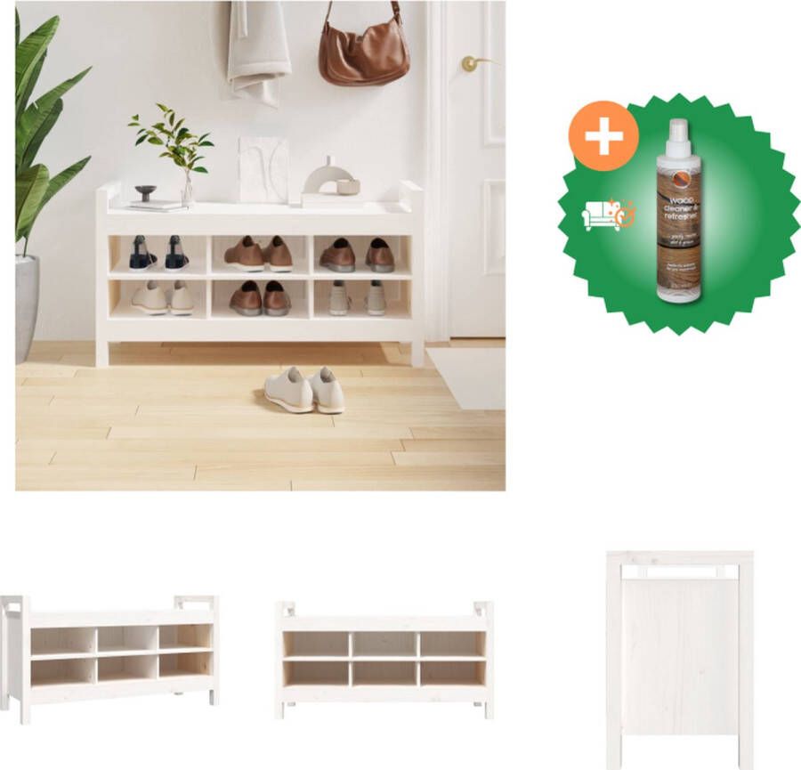 VidaXL Halbank Rustic Pine Opbergbank 110x40x60 cm Wit Hocker Inclusief Houtreiniger en verfrisser