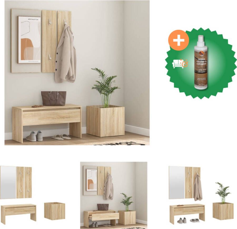 VidaXL Halbank Sonoma Eiken Multifunctioneel opbergmeubel Met spiegel kapstok en plantenbak 80 x 30.5 x 40 cm Kast Inclusief Houtreiniger en verfrisser