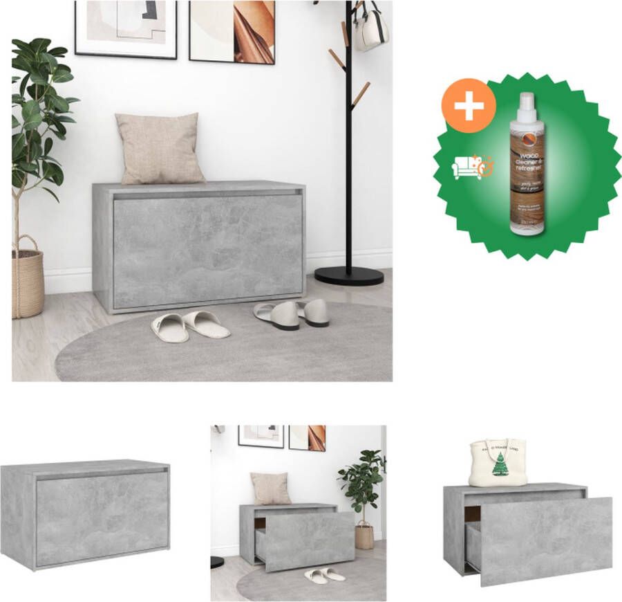 VidaXL Halbankje Betongrijs Opbergbank 80 x 40 x 45 cm Hoogwaardig spaanplaat Montage vereist Hocker Inclusief Houtreiniger en verfrisser