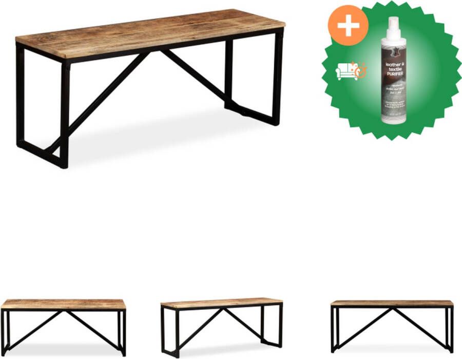 VidaXL Halbankje Industrieel Massief Mangohout 110 x 35 x 45 cm Uniek Hocker Inclusief Reiniger