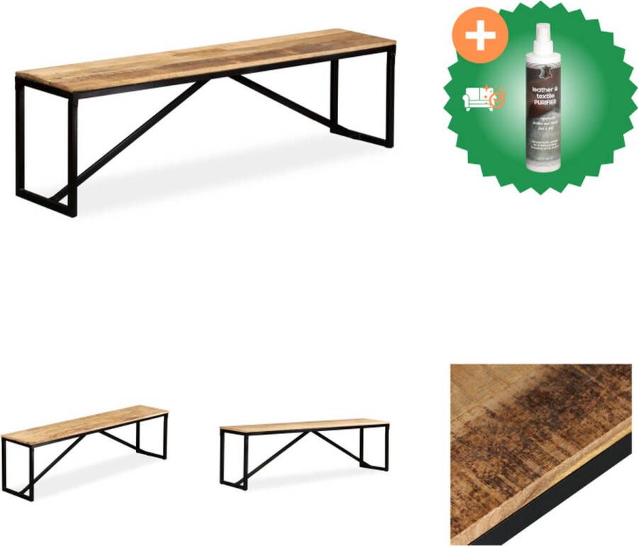 VidaXL Halbankje Industriële Stijl Mangohout 160x35x45cm Massief houten zitting Stalen poten Hocker Inclusief Reiniger