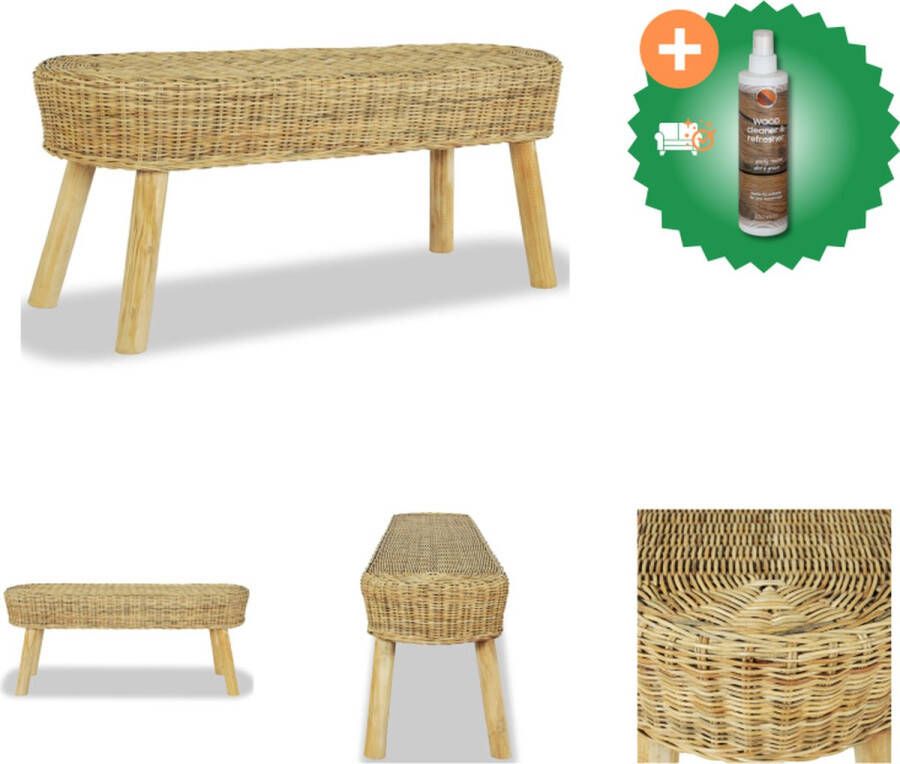 VidaXL Halbankje Rattan 110 x 35 x 45 cm Rustieke charme Eenvoudige montage Hocker Inclusief Houtreiniger en verfrisser