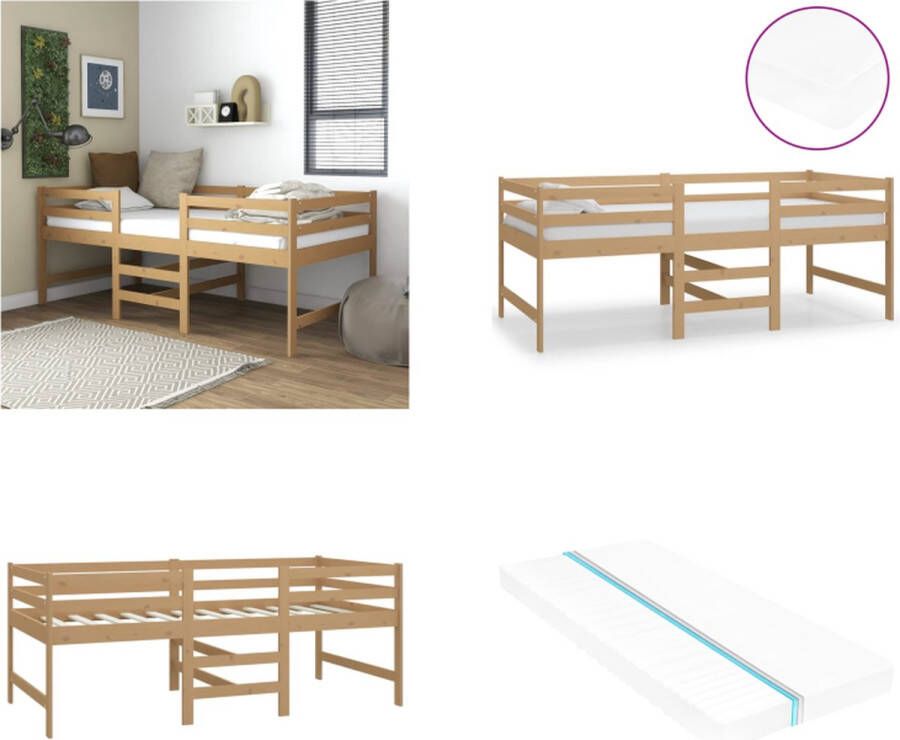 VidaXL Halfhoogslaper matras massief grenenhout honingbruin 90x200 cm Bedframe Bedframes Halfhoog Bed Halfhoge Bedden