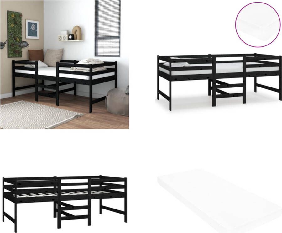 VidaXL Halfhoogslaper met matras massief grenenhout zwart 90x200 cm Bedframe Bedframes Halfhoog Bed Halfhoge Bedden