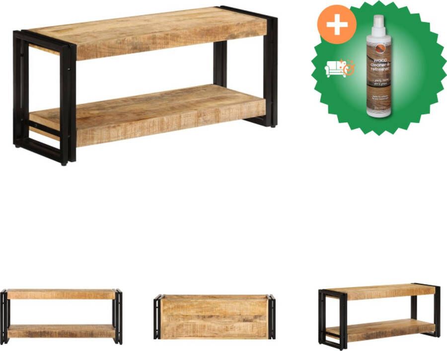 VidaXL Industriële TV-kast 90 x 30 x 40 cm Massief mangohout en gepoedercoat ijzer Kast Inclusief Houtreiniger en verfrisser - Foto 2