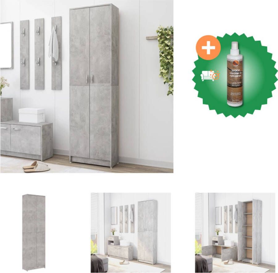 VidaXL Halkast Compact 55 x 25 x 189 cm Betongrijs Spaanplaat Met 5 vakken Kast Inclusief Houtreiniger en verfrisser