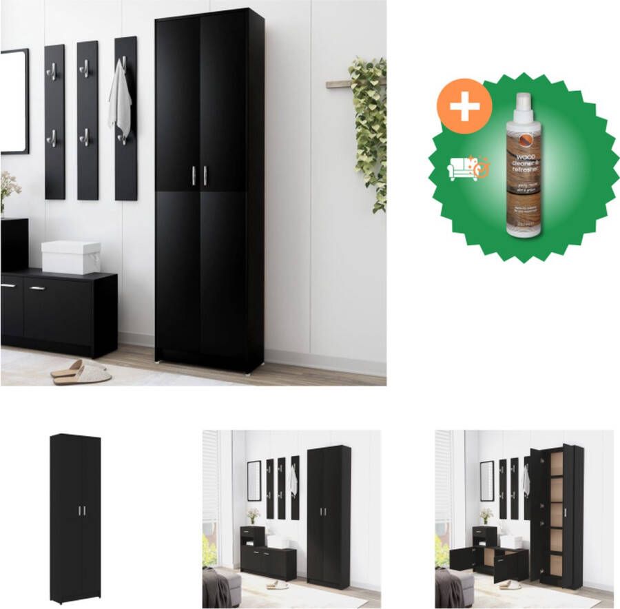 VidaXL Halkast Compacte kledingkast van spaanplaat 55 x 25 x 189 cm Met 5 vakken Zwart Kast Inclusief Houtreiniger en verfrisser