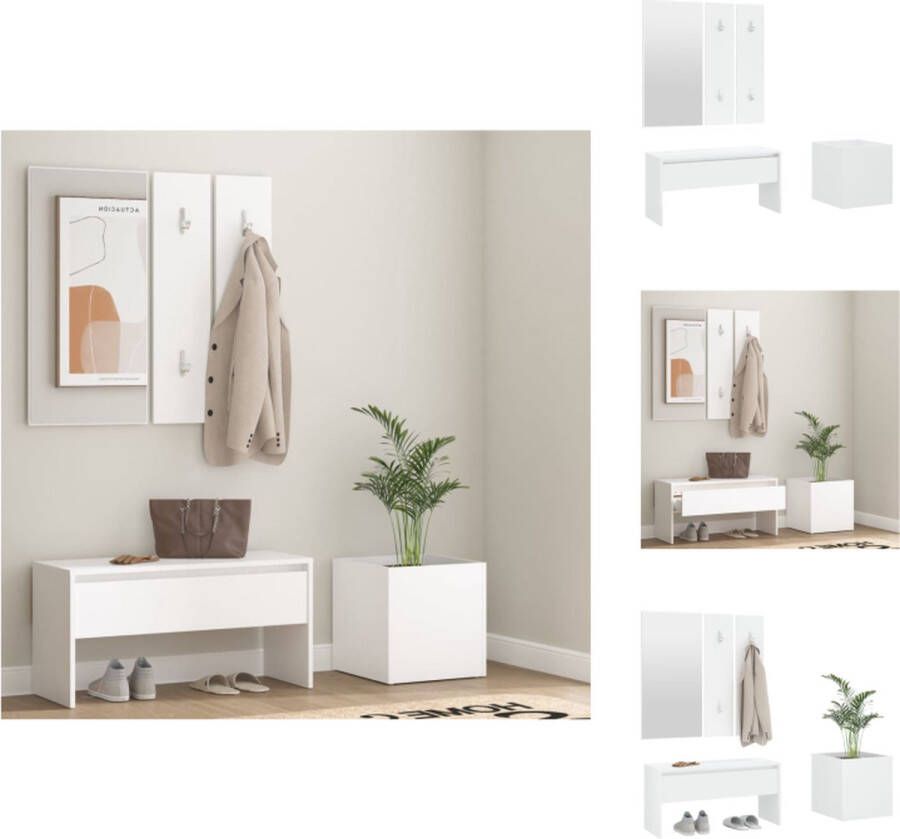 VidaXL Hallway Set White Wood 80 x 30.5 x 40 cm Storage Bench with Mirror Coat Hooks and Plant Box Kast - Foto 2