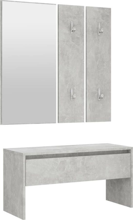 VidaXL Garderobe set betongrijs hout Gangkast Halstandaard Kastje Bergruimte Houten Meubels Beton Grijs Vintage Style Modern Design Mirror Haakjes