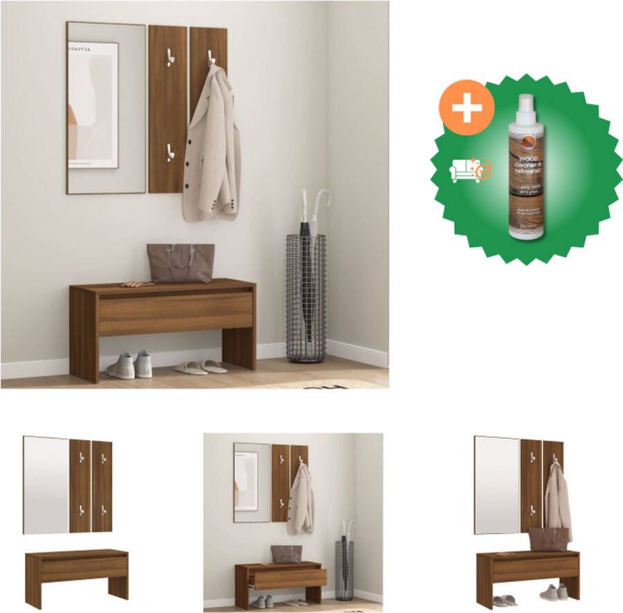 VidaXL Halmeubelset bewerkt hout bruineikenkleurig Hocker Inclusief Houtreiniger en verfrisser